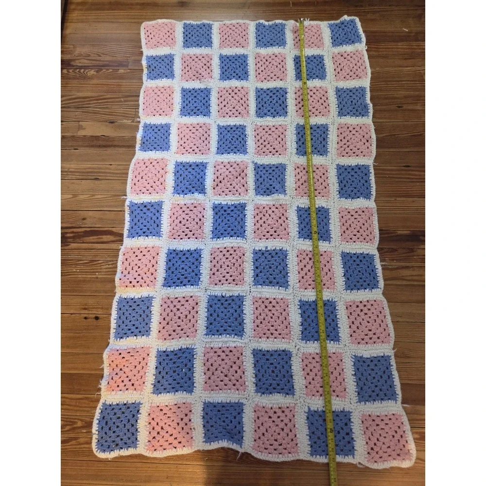 Vintage‎ Handmade Granny Square Crochet Afghan Blanket